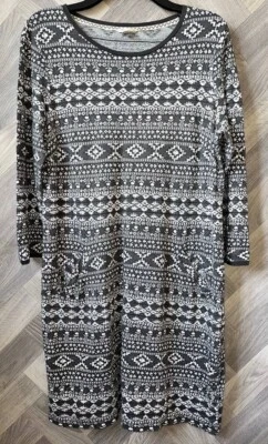 £19.95 • Buy WHITE STUFF Dress Black White Grey Fairisle Long Sleeved Pockets Size 18 VGC