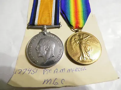 Pair Medals To Mgc Machine Gun Corps Pte Mercer • £55