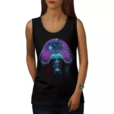 Wellcoda Bull Space Galaxy Animal Womens Tank Top Horn Athletic Sports Shirt • £14.99