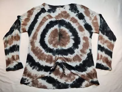 T Party V-Neck Long Sleeve Tie Dye Knot Top - Brown  & Creme- Women's Size Large • $6.99