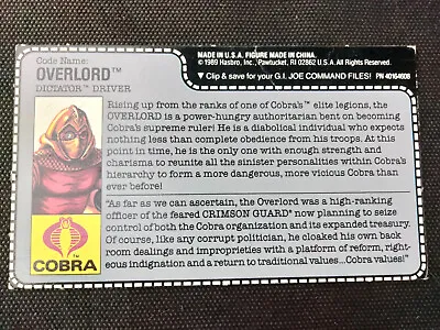 Vintage Hasbro GI Joe ARAH 1990 Overlord File Card -Uncut • $10