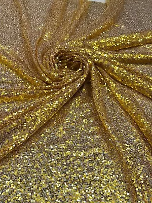 Gold Mesh Sequins All Over 3mm Sequins On Mesh 59/60  By The Yard • $9.99