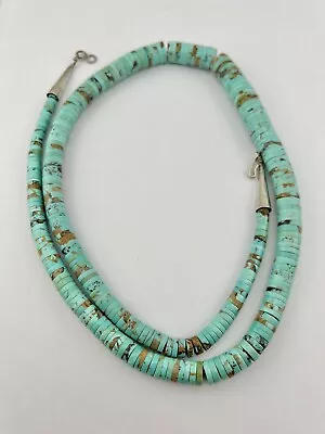 Vintage Santo Domingo Kewa Rolled Turquoise Heishi Sterling Silver Necklace 29  • $395