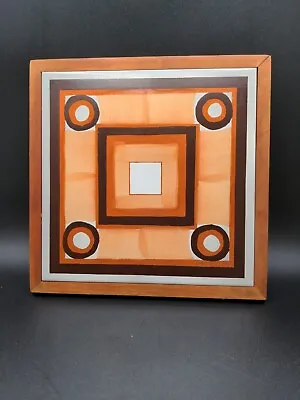 Mid Century Modern Art - Tile Trivet Wooden Frame Wall Or Counter Brown Beige • $28