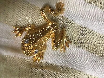 Vintage St. John Swarovski Gold Frog Crystal Eyes Brooch Jewelry Pin Scarf • $65