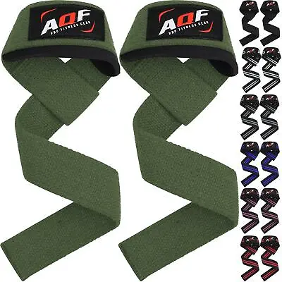 AQF Padded Weight Lifting Straps Training Gym Hand Bar Wrist Support Wrap Gloves • £6.99