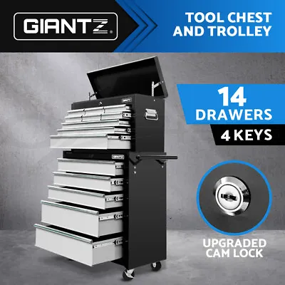 Giantz 14 Drawer Tool Box Chest Cabinet Mechanic Garage Storage Trolley Grey • $289.95