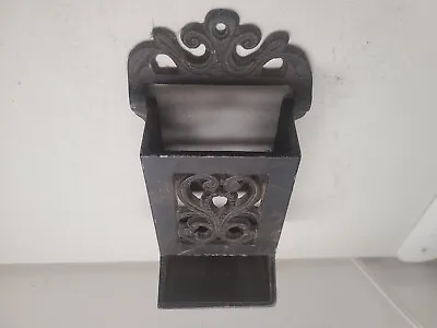 Vintage Cast Aluminum (looks Iron) Bird Feeder Match Dispenser 7  Wall Mount Bla • $34.94