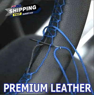 38cm Car Blue Hand Sew Steering Wheel Cover GENUINE UF Leather Non Slip Mat DIY • $8.41