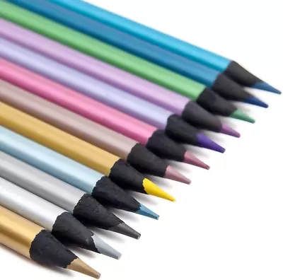 Madeki 12 Metallic Colouring Pencils Colouring Pencils For AdultsAssorted Set • £12.01