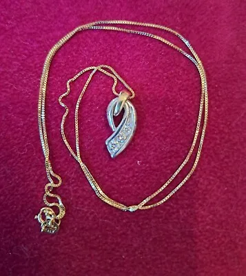 14k Yellow Gold Chain 14k White Gold Pennant Womens Vintage Jewelry Italy  • $150