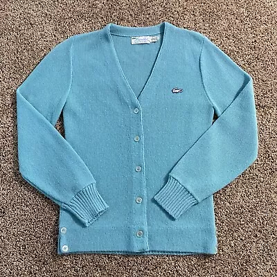 Vintage LaCoste Womens Light Blue Button Front Cardigan Sweater Medium 36 0017 • $28.99