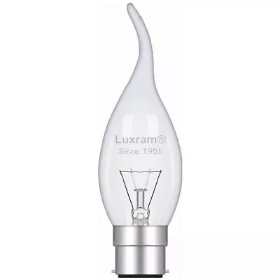 Luxram 40W 240V BC B22 Bent Tip Candle Flared Candelux Clear Light Bulb • £11.78
