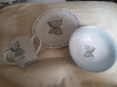 Mint Cond 3 Piece Baby's Christening Breakfast Cereal Bowl Plate & Cup Set • £10.95