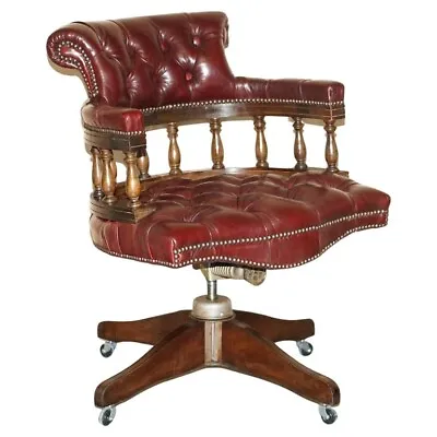 Fine Circa 1900 Antique Chesterfield Oxblood Captains Chairs Hillcrest Movement • £2350