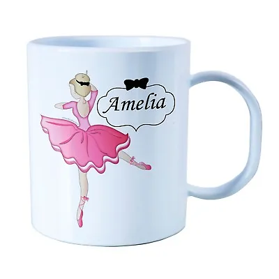 Personalised Ballerina Plastic Mug Children's Birthday Gift Juice Cup Any Name • £10.99