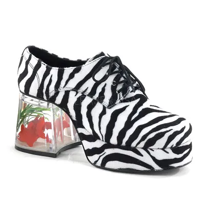 Black White Zebra Platform 70s Pimp Disco Costume Shoes Clear Fish All Sizes • $78.95