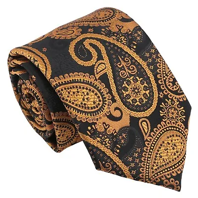 Black & Gold Mens Tie Paisley Bohemian Modern Style Classic Tie By DQT • £7.99