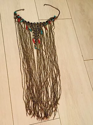 £24.99 • Buy Bronze Beaded/stone Long Chest Necklace 18.5 Inches Ibiza Club Jewellery Glam
