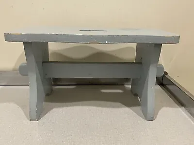 Old Vintage Chippy Distressed Blue PAINTED WOOD STOOL Bench Country Farmhouse • $50