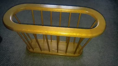 $39.99 • Buy Vintage Blonde Wood Oval Magazine Rack Storage Spindle Newspaper Oak?