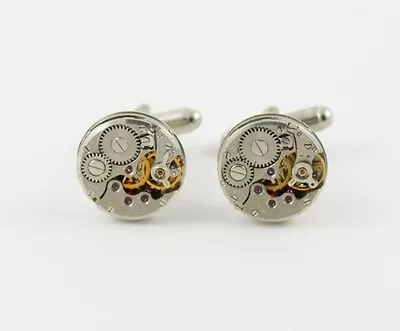 Watch Movement Cufflinks -- Steampunk Gears Machine Industrial Circular • $22