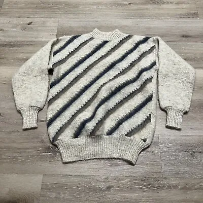 Reykjavik Ivory Icelander Wool Vintage Icelandic Knit Sweater L Stripe Slant • $49.99