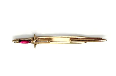 ⚔️  Vintage SWANK Goldtone Sword Tie Clip / Clasp W/ Pink Stone 3.5  BP8 • $9.01