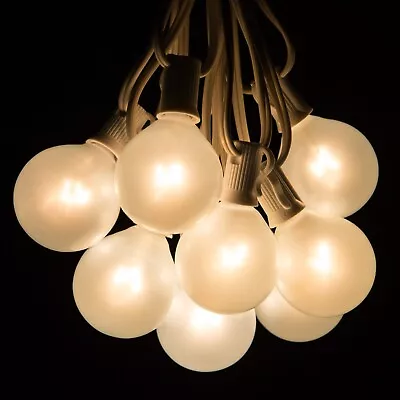 G50 Frosted White Outdoor Globe Patio String Lights White Wire • $109.95