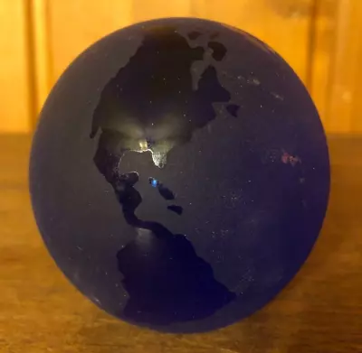 Vintage Cobalt Blue Glass World Globe Adventure Travel Advertising Paperweight • $10