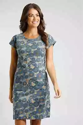 WEIRD FISH Tallahassee Organic Cotton Printed Day Dress Blue Mirage • £24.99