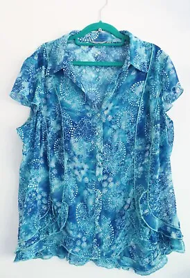 £9.99 • Buy Per Una Blue Voile Button Top Shirt Short Sleeves UK Size 20 Excellent Condition