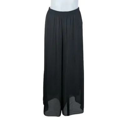 Zanzea Women's Pants Size Small Black Wide Leg Elastic Waist Lined Sheer NEW • $14.99