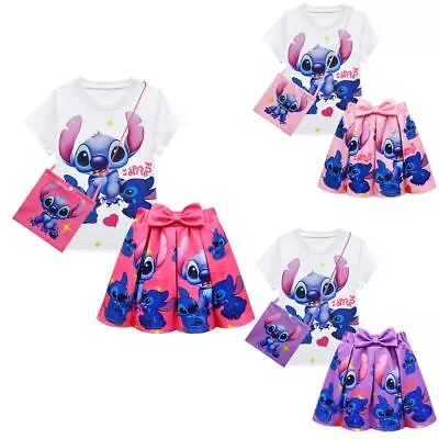 Lilo And Stitch Costume Girls T Shirt Pleated Skirts Outfit Dress Cosplay Dress • £15.99