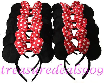 24 Minnie Mouse Ears Headbands Red Polka Dot Bows Birthday Party Favors Mickey • $22.99