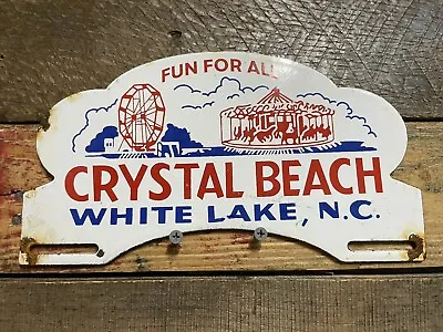 Vintage Fair Porcelain Sign Crystal Beach Carnival Gas Oil Car Lic Plate Topper • $185