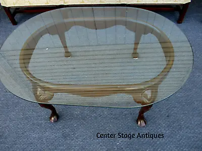 62947   HARDEN ?? Solid Mahogany Coffee Table With Thick Beveled Glass Top • $265