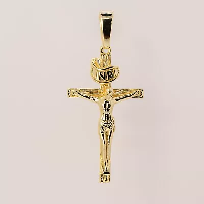 $15.29 • Buy 14k Gold Plated Solid 925 Silver Cross Jesus Piece Crucifix Pendant Necklace NEW