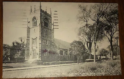 Postcard Postmarked 1950 First Parish Universalist Church Malden MA. • $4.25