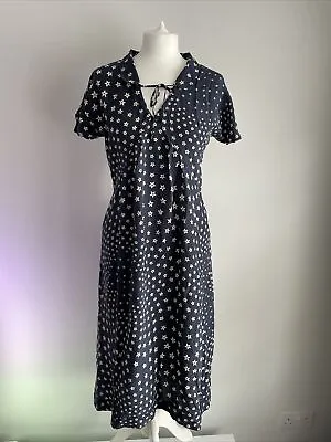 £64.95 • Buy Brora 100% Silk Long Dress Navy Floral Pattern Short Sleeve UK Size 8 NWT