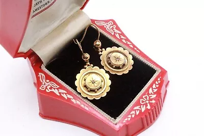 Antique 14k Gold Early Victorian Mine Cut Diamond Earrings • $899