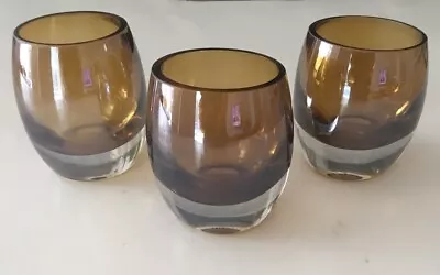 Set Of 3 Mikasa Home Accents Solaris Amber Votive Glass Candle Holders 3” Heavy • $17.95