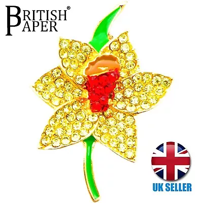 DAFFODIL PIN BROOCHES Yellow FLOWERS CRYSTAL BADGES Gold JEWELLERY FOR WOMEN NEW • £5.99