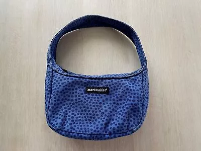 Blue Polka Dot Print Cotton Canvas Handbag Small Shoulder Bag Baguette Bag • $53.83