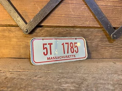 Massachusetts Bike License Plate 5T 1785 White Red Kids Motorcycle Small Car Old • $16