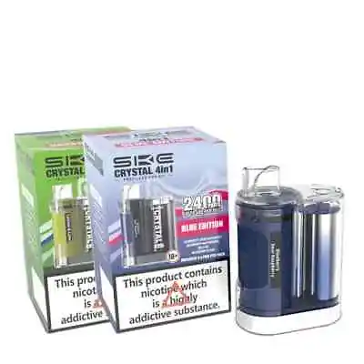 SKE CRYSTAL 4in1 2400 Puffs 20mg Rechargeable Pod Vape Kit E-Cig Prefilled Pods • £8.75