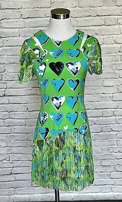 NWT Versace For H&M Green Fringe Dress Heart Print Size 4 • $129.99