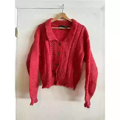 Pasta VINTAGE 90s Womens Mohair Blend Cardigan Knit Scalloped Edge Collar M • $30