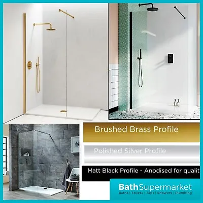 Walk In Wet Room Shower Screen Enclosure Brass-Chrome-Black-8mm Glass-2MTRS High • £221