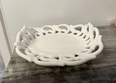 Vintage Milk Glass 11  Oval Decorative Platter Art Deco • $25